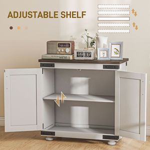 Distressed White Brown Oak <b>Kitchen</b> <b>Sideboard</b> Adjustable Shelf Buffet <b>Cabinet</b> with Barn Door for Villa Farmhouse Living Room - Product Image 5