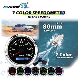 Nouveau Compteur de Vitesse GPS 80mm 12-24V 0-120 KMH avec Compteur Kilométrique, Écran LED 7 Couleurs, Cadran Noir et Jante en Acier Inoxydable 316 pour Voiture, Bateau et Navire - Product Image 2