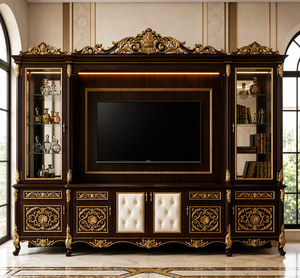 Luxurious Victorian Style Teak Wood <b>TV</b> Wall Cabinet Classic Luxury Teak Wood <b>TV</b> Wall <b>Unit</b> with Ornate Victorian <b>Design</b> USA Sale - Product Image 2