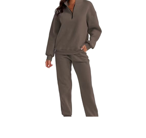Chándal para Mujer, Color Sólido, Sudadera con Cierre de Media Cremallera, Bolsillos Laterales, Corte Regular, Largo Completo, Ropa Casual de Otoño, Poliéster - Product Image 1