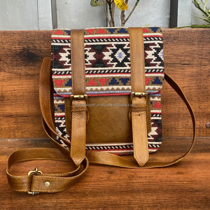 กระเป๋าหนัง kilim สะพายข้างสำหรับผู้หญิงทำด้วยมือจากผ้าแจ็คการ์ดหนังแท้คุณภาพสูงกระเป๋าถือแนวชนเผ่าวินเทจ - Product Image 2