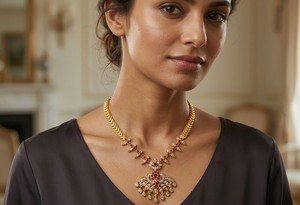 Divyoro Gold Plated Copper Alloy Short Pendant <b>Necklace</b> Cubic Zirconia Stones Flower Design Adjustable Length Classic Style - Product Image 3
