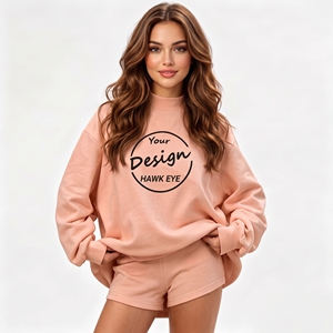 Sudadera de Felpa de Algodón Grueso de Alta Calidad Personalizada para Mujer, Sudadera con Hombros Caídos y Cuello Redondo, Bordada - Product Image 1
