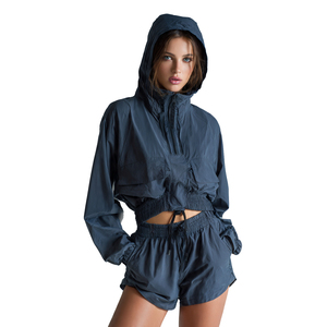 Stand Collar Crop Windbreaker Tracksuit Women Custom Nylon Spandex Rain <b>Pants</b> Waterproof Crop Jacket Windbreaker Tracksuit Women - Product Image 6