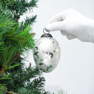 ลูกบอลคริสต์มาสและเครื่องประดับตกแต่งต้นคริสต์มาสขายส่ง ลูกบอลคริสต์มาสแก้ววินเทจสีเงินรูปวงรี รูปทรงคลาสสิกสำหรับแขวน - Product Image 2