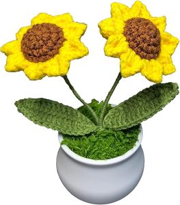 Simulation Pots Plants Crochet Flowers Pots Eternal Woolen Thread <b>Daisy</b> Sunflower Knitted Flower Handmade By Indian Consigners - Product Image 3