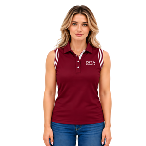 Polo sin mangas color rojo vino para mujer, corte ajustado, con cuello de parche, para equitación y entrenamiento, personalizado, al por mayor, de alto rendimiento. - Product Image 1