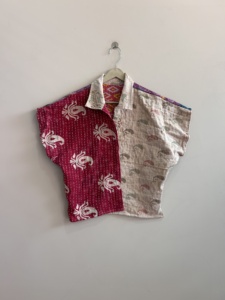 เสื้อแจ็คเก็ตคันธาแบบสั้น ตัดเย็บแบบควิลท์ วินเทจ ทำมือ สไตล์โบโฮ เสื้อโค้ทแบบกลับด้านได้ - Product Image 4
