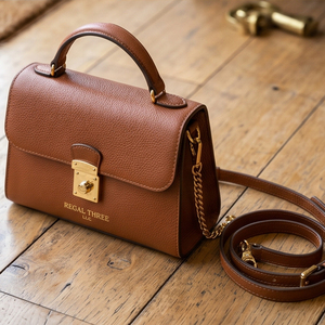 Mini Bolso Bandolera para Mujer, de Cuero Genuino, con Cadena y Correa de Cuero, Cierre de Solapa, Estilo Vintage - Product Image 1
