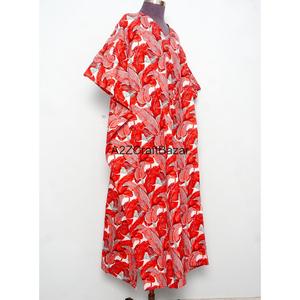 Vestido Maxi Ajustado con Cuello en V y Estampado Floral Indio de Algodón Ecológico - Diseño Sexy con Logotipo Frontal para Uso Diario y Ropa de Dormir para Mamás - Product Image 4