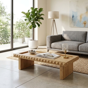 Dice Coffee Table Modern <b>Solid</b> <b>Wood</b> Center Table With 3D Geometric Carved Edges Luxury Minimalist Home Living Room Furniture - Product Image 2