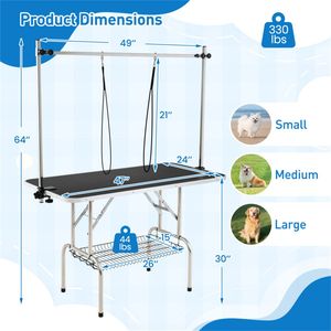 Tavolo Pieghevole Professionale per Toelettatura Animali Domestici, Capacità 150 kg, Bracci a H in Acciaio Regolabili per Cani di Piccola e Grande Taglia - Product Image 3