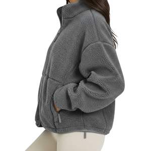 Chaqueta de Forro Polar Sherpa Gris para Mujer al por Mayor, Diseño Personalizado Duradero, Sudadera Urbana de Gran Gramaje - Product Image 3