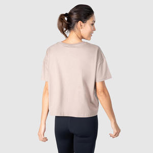 เสื้อยืดครอปท็อปออกกำลังกายผ้าฝ้ายแท้ 100% แบบใหม่สำหรับผู้หญิง ทรงเข้ารูป ดีไซน์โอเวอร์ไซส์ คอกลม ป้องกันขนร่วง พร้อมปักลาย - Product Image 4