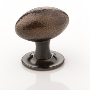 Intricately hammered solid <b>brass</b> oval door <b>knob</b> with tapered Metal <b>Knobs</b> - Product Image 2
