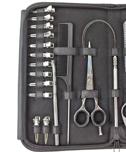 Kit d'outils d'extension de cheveux argentés avec ciseaux de précision, peigne à rats, pince et aiguilles courbées - Product Image 5