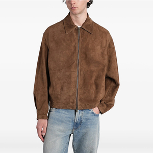 HARAZ INTERNATIONAL <b>Men</b> <b>Suede</b> Varsity <b>Jacket</b> Turn-down Collar Zipper Closure Solid Color Casual Autumn Wear Regular Fit - Product Image 1