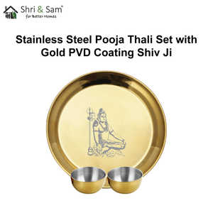 Ensemble Pooja Thali en acier inoxydable avec décoration de fête élégante en PVD doré Shiv pour festivals et cérémonies - Product Image 2