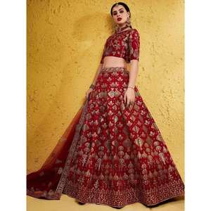 ชุดแต่งงานผ้าไหมปักสีแดงสวยชุด lehenga choli กับ dupatta - Product Image 4