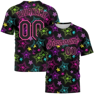 Vente en gros directe de la fabrication industrielle, motif graffiti personnalisé, noir-rose, étoiles 3D créatives et colorées, performance 100% polyester - Product Image 1