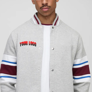 Men's Black And <b>Red</b> Varsity <b>Jacket</b> With Button Front Regular Fit Casual Style Turn-down Collar Polyester Material - Product Image 3