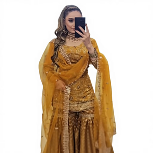 Latest Indian Embroidered Salwar Kameez Set Heavy Chinnon <b>Silk</b> <b>Fabric</b> Gorgeous Pakistani Designer Party Wear Quick Dry 3 Pcs - Product Image 1