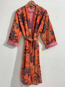 Robe kimono en velours imprimé jungle indienne, veste de mariée en coton, robe en velours - Product Image 6