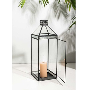 Modern Design Light <b>Black</b> Iron <b>Lantern</b> Glass Panels Handle Eco-Friendly Durable Home Accent Lighting Perfect Valentine's Day - Product Image 2