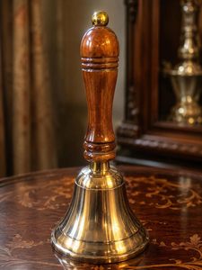 <b>Brass</b> Hand <b>Bell</b> with Wooden Handle Gold Finish Decorative Handheld <b>Bell</b> for Home Temple Desk Reception School and Vintage Decor - Product Image 4