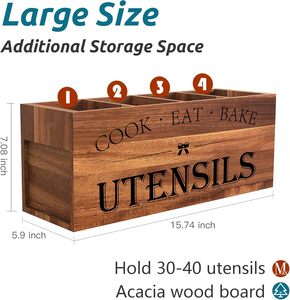 Porte-ustensiles rectangulaire en bois pour la cuisine, les restaurants et les hôtels - Organisateur moderne à 4 niveaux - Product Image 5