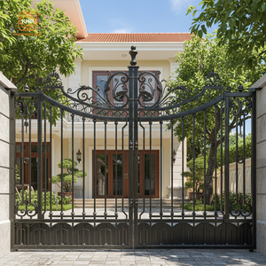 Portails en treillis de fer forgé pour entrée de villa de luxe néoclassique, en acier galvanisé à chaud forgé à la main, prix usine sur mesure - Product Image 4