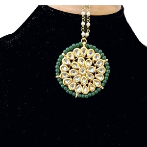 Ethnic Style Gold Tone Zinc Alloy Adjustable Hair Clip with Green Beads Handmade for Wedding Occasion - Product Image 1