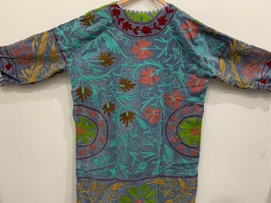 Blouson en velours imprimé et brodé pour femme, 100% coton, respirant, léger, motif floral, col en V, veste longue - Product Image 3