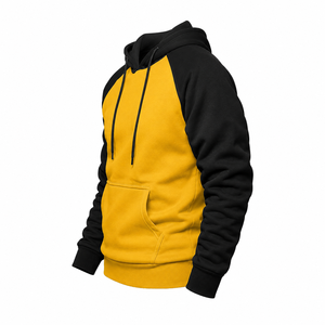 Custom Blank Yellow <b>Black</b> Raglan Hoodie for Men & Women – Pullover Fleece Hooded Sweatshirt - Product Image 3