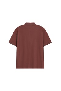 เสื้อเชิ้ตแขนสั้นผู้ชาย สีน้ำตาล ผ้าฝ้าย ผ้าถัก สีพื้น ซิปหน้า มีโลโก้ สไตล์ลำลอง ทรงปกติ - Product Image 4