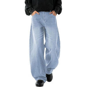 กางเกงยีนส์เดนิมทรงตรงคุณภาพสูงสั่งทำพิเศษ สไตล์สตรีทแวร์ สีซีดแบบซันเฟด ล้างสีแบบแอซิดวอช สีฟ้าอ่อนสไตล์วายทูเค แต่งขาดแบบดิสเทรส สำหรับผู้ชาย ฤดูใบไม้ผลิ - Product Image 1
