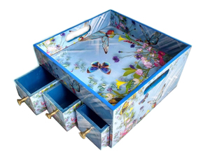 Bandeja de almacenamiento cuadrada de cartón con diseño floral de mariposas, acabado lacado, 1 compartimento, estilo bohemio, organizador de oficina reutilizable - Product Image 1