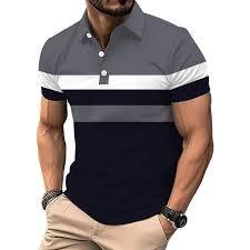 Polo de hombre con rayas anchas en contraste – Blanco con paneles grises y negros – Manga corta, corte ajustado – Algodón piqué transpirable, estilo casual - Product Image 2