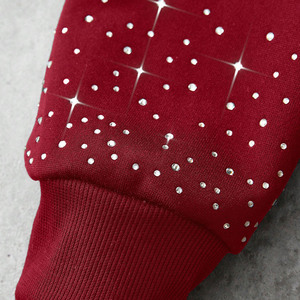 Custom Logo Burgundy Sparkly Full Zip <b>Rhinestone</b> Oversized <b>Jacket</b> Baggy Sweatpants Men 450GSM Heavy Fleece Hip Hop Bling Hoodies - Product Image 5