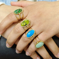 Bague ajustable en pierre précieuse ovale bleu turquoise, best-seller, plaquée or 18 carats, bijoux bohèmes, trois couches, anneaux ouverts tendance