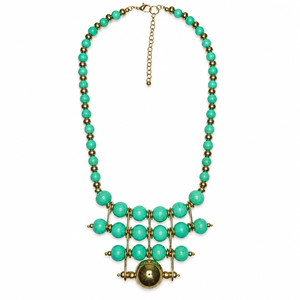 Collier Statement Doré avec Pendentifs en Pierre Turquoise Verte et Franges en Barres Métalliques, Fournisseur en Gros de Bijoux Bohèmes - Product Image 6