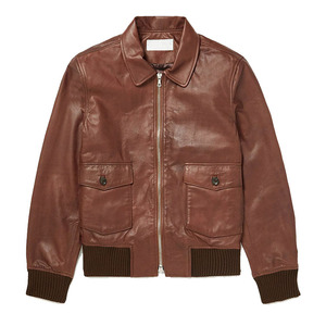 Blouson aviateur en cuir véritable marron pour homme, col rabattu, fermeture éclair, style motard, hiver, imperméable, respirant, coupe classique - Product Image 1