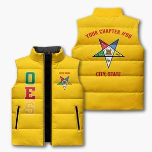 Custom <b>Men's</b> Eco-Friendly Canvas Puffer <b>Vest</b> <b>White</b> Blue Floral Print Sleeveless Padded Jacket Zip-Up Stand Collar High Street - Product Image 1