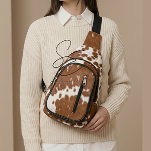 Handmade Real <b>Leather</b> Hair-On Hide Sling Bag Crossbody Chest Bag Unisex <b>Mini</b> <b>Backpack</b> Single Strap Shoulder Bag Travel Daypack - Product Image 3