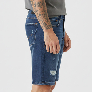 Pantalones Cortos de Mezclilla Casuales para Hombre, Estilo Urbano, Ecológicos, Desgastados, Holgados, Azules, 100% Algodón, Resistentes al Viento - Product Image 4