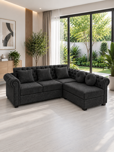 Sofá Contemporáneo Emerald Origin con Botones Negros, Respaldo Acolchado Ecológico, Brazos Enrollados, para Apartamento, Sala de Estar, Villa - Product Image 4