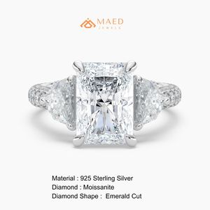Bague de fiançailles, de mariage et d'anniversaire pour femme, plaquée argent, avec pierre latérale taille Radiant, bijou à porter au quotidien - Product Image 6