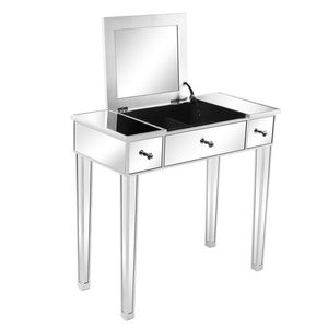 "MDF <b>Makeup</b> Vanity with <b>Mirror</b> Surface Flip-Top Design Silver 80x38x76cm" - Product Image 2