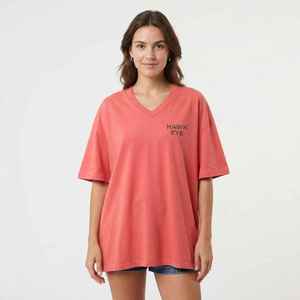 T-shirt ample à col en V pour femme, en jersey 100 % coton, manches courtes, imprimé logo, coupe décontractée, printemps-été - Product Image 4