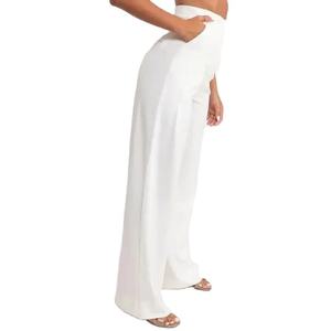 Pantalones Acampanados de Algodón Sostenible para Mujer, de Cintura Alta, Ajuste Holgado, Antiarrugas, con Cremallera, Bolsillos Traseros Anchos, Largos, Mezcla de Algodón, Diseño ODM, Colección Primavera - Product Image 3